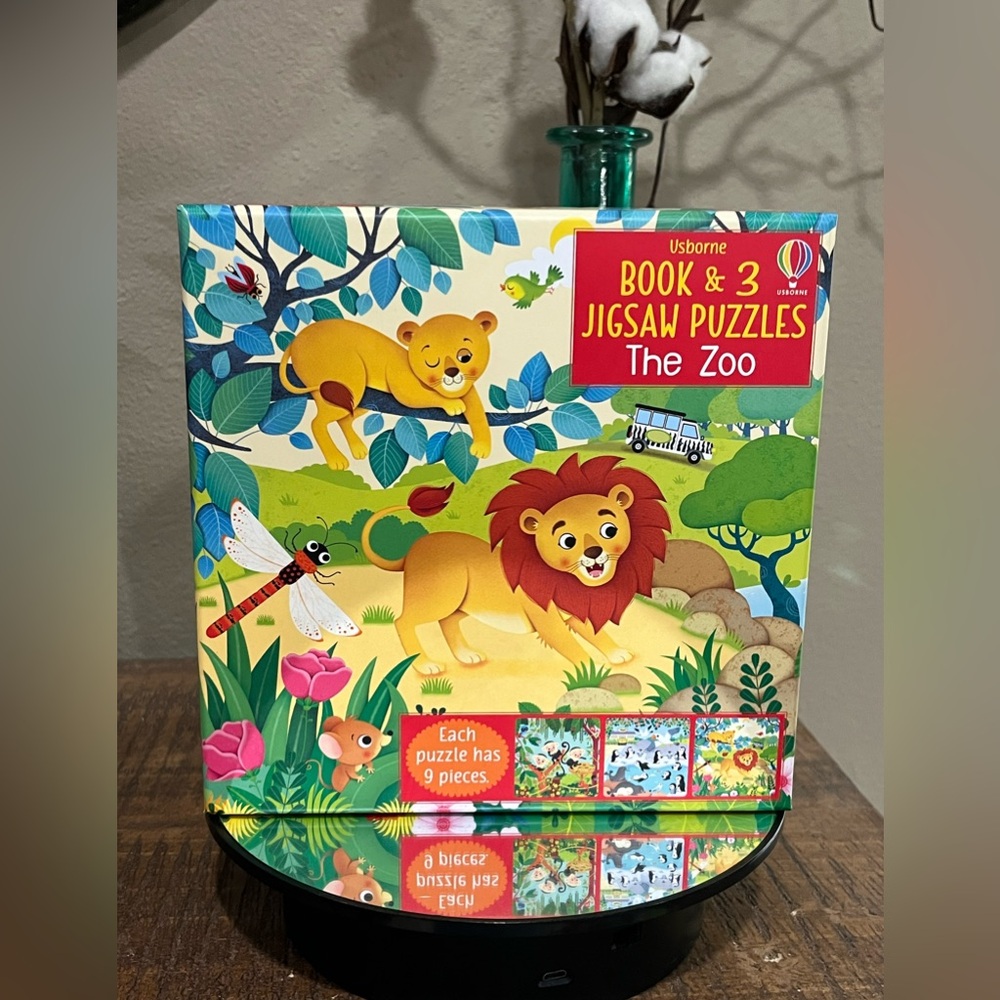 Usborne Zoo Book & 3 Jigsaw Puzzles Box Set, Zoo Theme, new!
